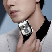 Double Ring Magnetic Electric Shaver Travel Portable Rechargeable Full Body Washable Men Razor(Silver)