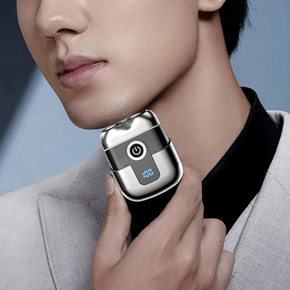 Double Ring Magnetic Electric Shaver Travel Portable Rechargeable Full Body Washable Men Razor(Silver)