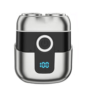 Double Ring Magnetic Electric Shaver Travel Portable Rechargeable Full Body Washable Men Razor(Silver)