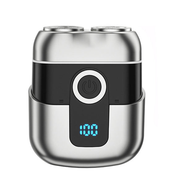 Double Ring Magnetic Electric Shaver Travel Portable Rechargeable Full Body Washable Men Razor(Silver)