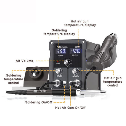 BAKU BA-898A+ 2-In-1 Soldering Station Hot Air Station Adjustable Temperature EU Plug 220V - free shipping - PMC Jewellery - Order now!