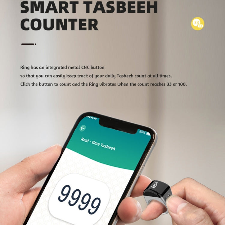 Equantu Smart Bluetooth Finger Counter Muslim Prayer Time Reminder Ring, Style: Black 20mm - free shipping - PMC Jewellery - Order now!
