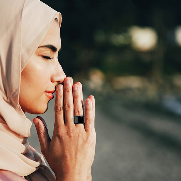 Equantu Smart Bluetooth Finger Counter Muslim Prayer Time Reminder Ring, Style: Black 18mm