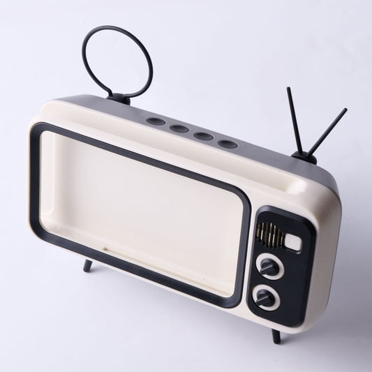 Retro Small TV Desktop Cell Phone Holder With Bluetooth Speaker Player(Silver Gray) - free shipping - PMC Jewellery - Order now!