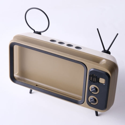 Retro Small TV Desktop Cell Phone Holder With Bluetooth Speaker Player(Brown) - free shipping - PMC Jewellery - Order now!