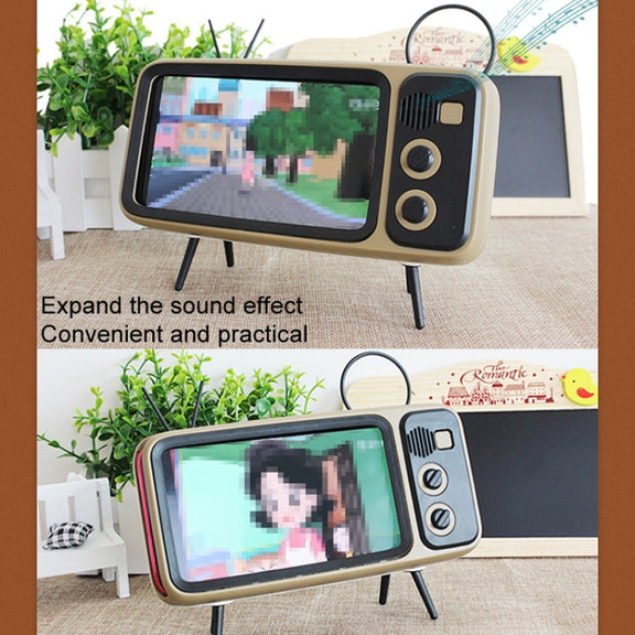 Retro Small TV Desktop Cell Phone Holder With Bluetooth Speaker Player(Brown)