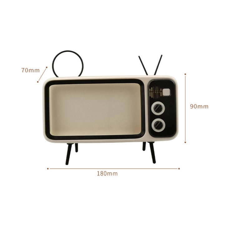 Retro Small TV Desktop Cell Phone Holder With Bluetooth Speaker Player(Silver Gray)