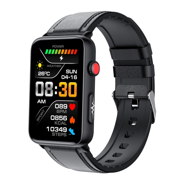 Smart Watch Ring ECG Temperature Heart Rate Blood Pressure Health Bluetooth Talking Watch, Color: Black Leather
