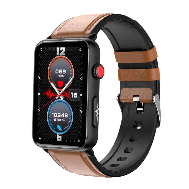 Smart Watch Ring ECG Temperature Heart Rate Blood Pressure Health Bluetooth Talking Watch, Color: Brown Leather - free shipping - PMC Jewellery - Order now!
