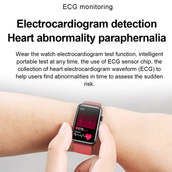 Smart Watch Ring ECG Temperature Heart Rate Blood Pressure Health Bluetooth Talking Watch, Color: Red Silicone