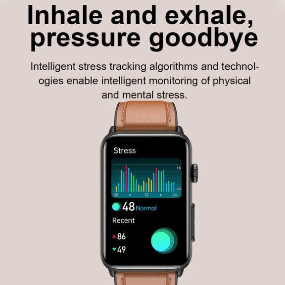 Smart Watch Ring ECG Temperature Heart Rate Blood Pressure Health Bluetooth Talking Watch, Color: Brown Leather