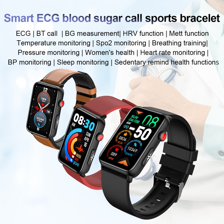 Smart Watch Ring ECG Temperature Heart Rate Blood Pressure Health Bluetooth Talking Watch, Color: Red Silicone