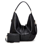 Women Large Capacity Tote Bag PU Leather Shoulder Bag 2 In 1 Black