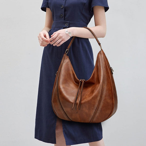 Women Large Capacity Tote Bag PU Leather Shoulder Bag Black