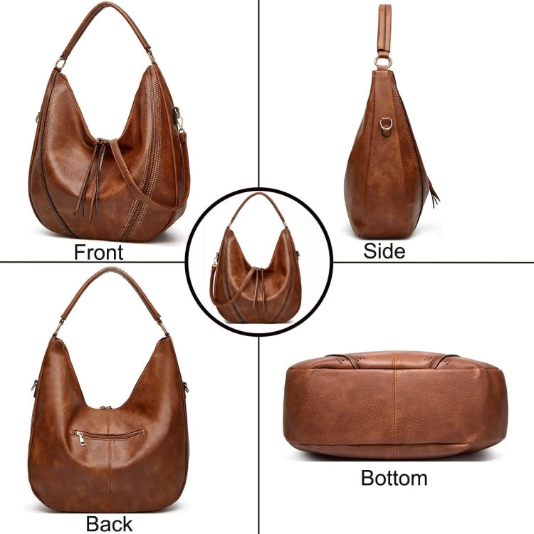Women Large Capacity Tote Bag PU Leather Shoulder Bag 2 In 1 Brown