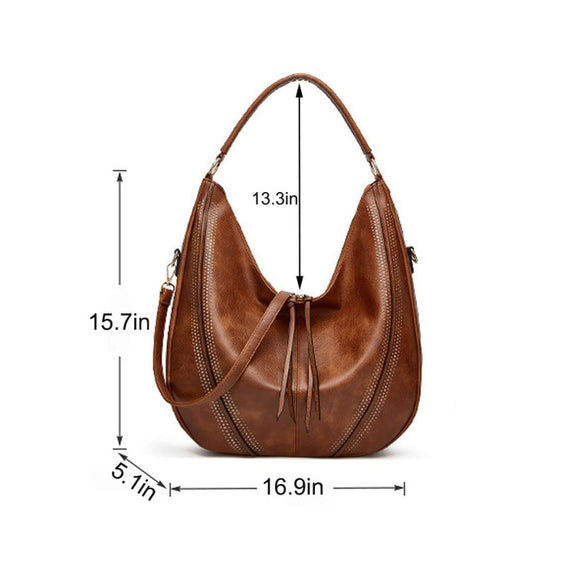 Women Large Capacity Tote Bag PU Leather Shoulder Bag 2 In 1 Brown