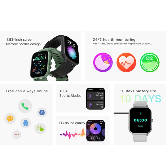1.83 inch Touch Screen AI Voice Heart Rate / Blood Oxygen / Blood Pressure / Sleep Monitoring Bluetooth Smartwatch(Black)