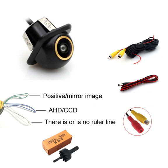 Car Universal HD Night Vision Rear View Reversing Three-Control Fisheye Camera, Style: AHD1080P Straw Hat Gold Edge Interpolation
