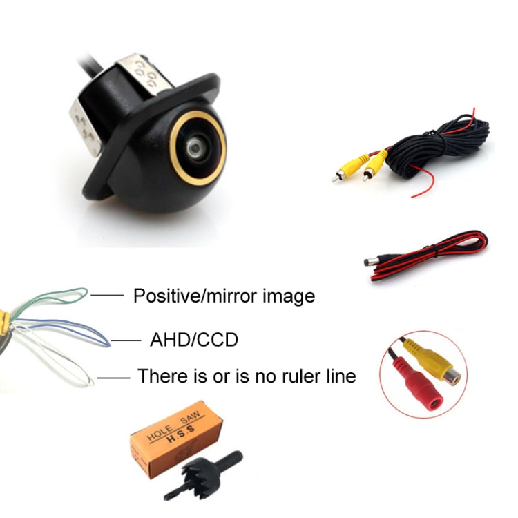 Car Universal HD Night Vision Rear View Reversing Three-Control Fisheye Camera, Style: AHD1080P Straw Hat Gold Edge Interpolation