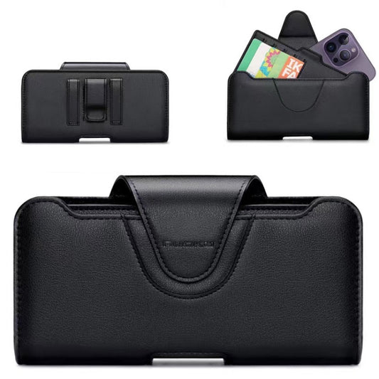 NUOKU 5.5-6.7 Inch Dual Phone Belt Clip Carrying Pouch Litchi Texture Leather Phone Case(Black) - free shipping - PMC Jewellery - Order now!