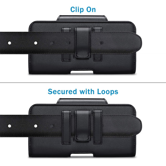 NUOKU 5.5-6.7 Inch Dual Phone Belt Clip Carrying Pouch Litchi Texture Leather Phone Case(Black)