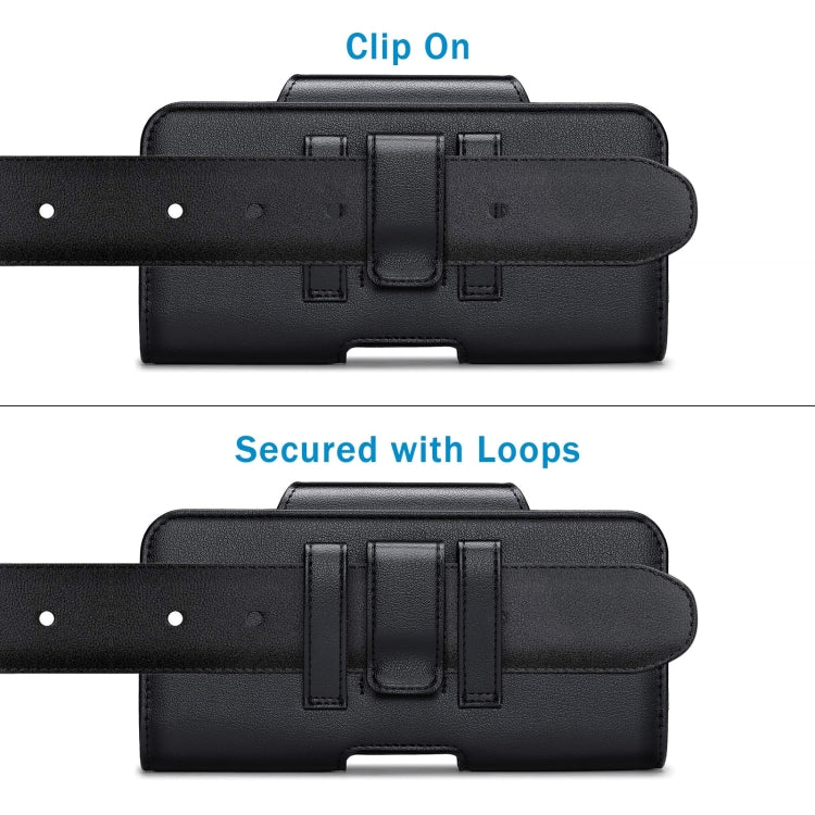 NUOKU 5.5-6.7 Inch Dual Phone Belt Clip Carrying Pouch Litchi Texture Leather Phone Case(Black)