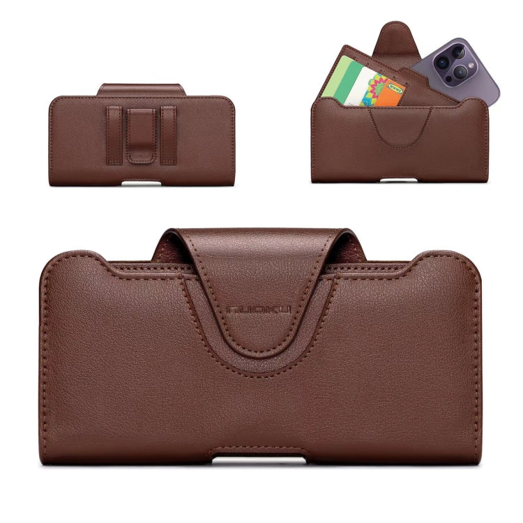NUOKU 5.5-6.7 Inch Dual Phone Belt Clip Carrying Pouch Litchi Texture Leather Phone Case(Dark Brown) - free shipping - PMC Jewellery - Order now!