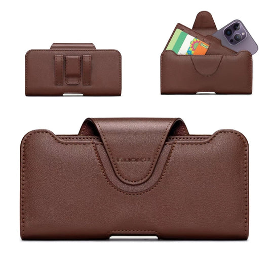 NUOKU 5.5-6.7 Inch Dual Phone Belt Clip Carrying Pouch Litchi Texture Leather Phone Case(Dark Brown) - free shipping - PMC Jewellery - Order now!
