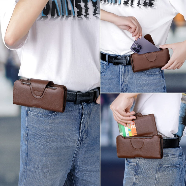 NUOKU 5.5-6.7 Inch Dual Phone Belt Clip Carrying Pouch Litchi Texture Leather Phone Case(Dark Brown) - free shipping - PMC Jewellery - Order now!