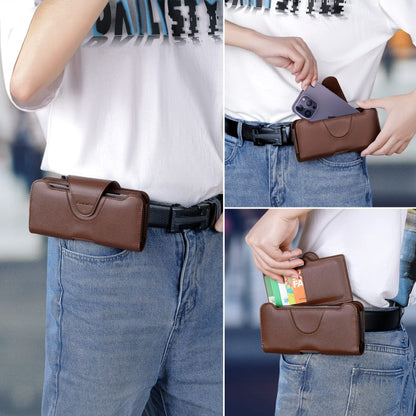 NUOKU 5.5-6.7 Inch Dual Phone Belt Clip Carrying Pouch Litchi Texture Leather Phone Case(Dark Brown) - free shipping - PMC Jewellery - Order now!