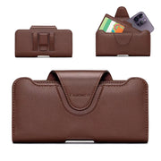 NUOKU 5.5-6.7 Inch Dual Phone Belt Clip Carrying Pouch Litchi Texture Leather Phone Case(Dark Brown)
