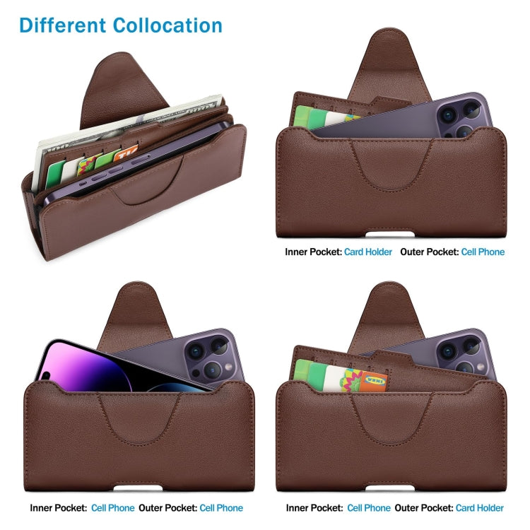 NUOKU 5.5-6.7 Inch Dual Phone Belt Clip Carrying Pouch Litchi Texture Leather Phone Case(Dark Brown) - free shipping - PMC Jewellery - Order now!