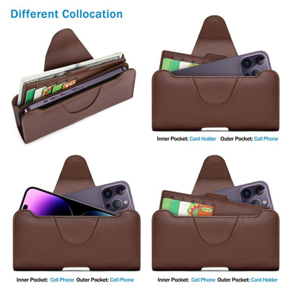 NUOKU 5.5-6.7 Inch Dual Phone Belt Clip Carrying Pouch Litchi Texture Leather Phone Case(Dark Brown) - free shipping - PMC Jewellery - Order now!