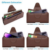 NUOKU 5.5-6.7 Inch Dual Phone Belt Clip Carrying Pouch Litchi Texture Leather Phone Case(Dark Brown)