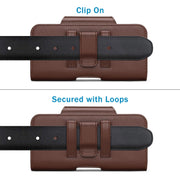 NUOKU 5.5-6.7 Inch Dual Phone Belt Clip Carrying Pouch Litchi Texture Leather Phone Case(Dark Brown)