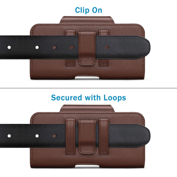 NUOKU 5.5-6.7 Inch Dual Phone Belt Clip Carrying Pouch Litchi Texture Leather Phone Case(Dark Brown)