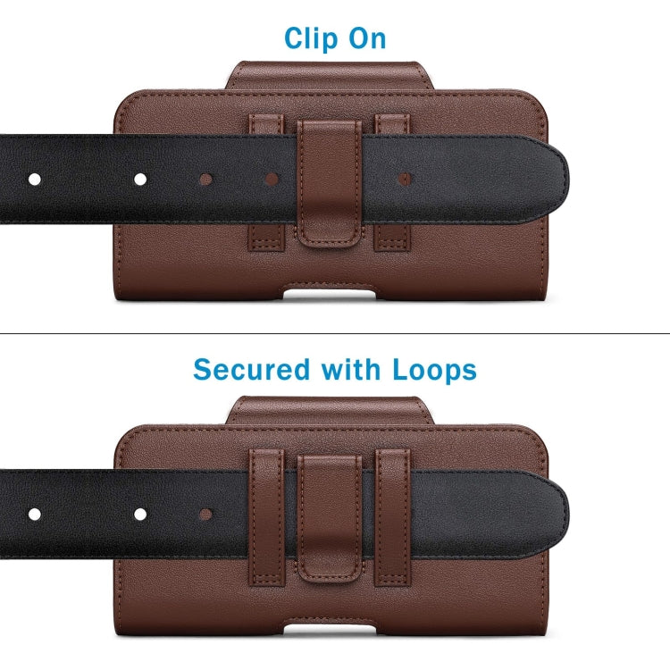 NUOKU 5.5-6.7 Inch Dual Phone Belt Clip Carrying Pouch Litchi Texture Leather Phone Case(Dark Brown)