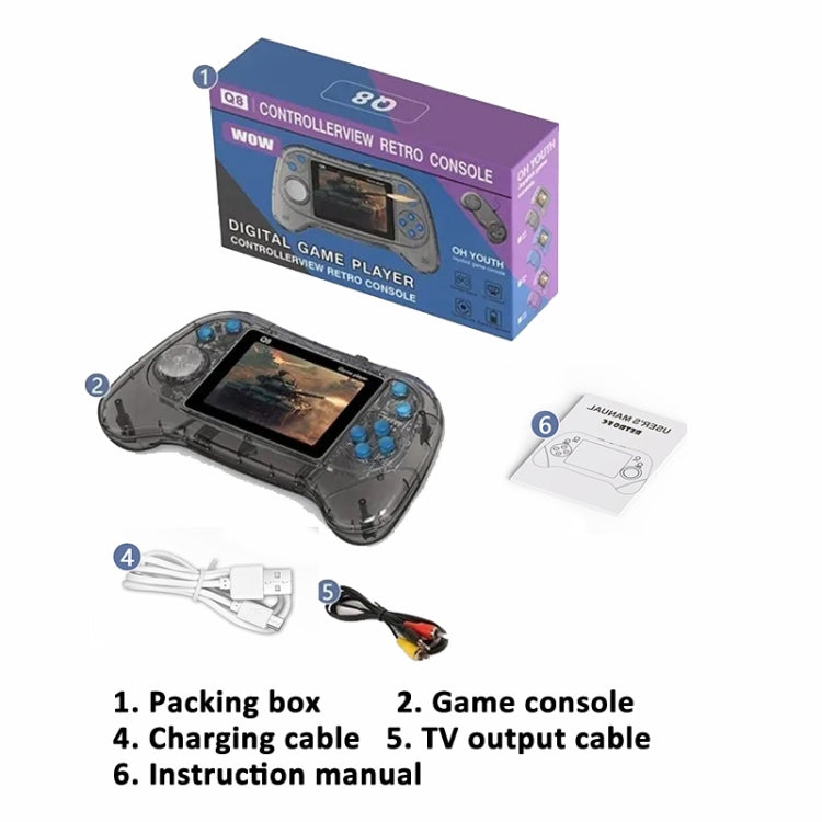 Q8 Handheld Game Console 3.0 Inch Screen Support TV Connection Built In 800 Games Singles Transparent Gray