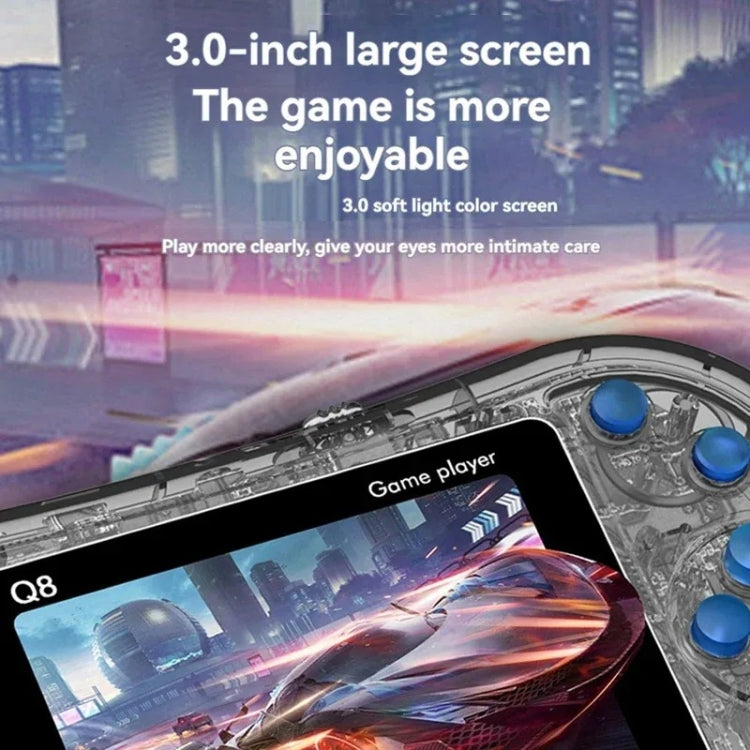 Q8 Handheld Game Console 3.0 Inch Screen Support TV Connection Built In 800 Games Singles Transparent Gray