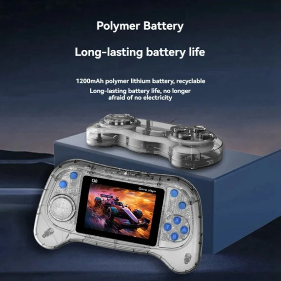 Q8 Handheld Game Console 3.0 Inch Screen Support TV Connection Built In 800 Games Singles Transparent Gray