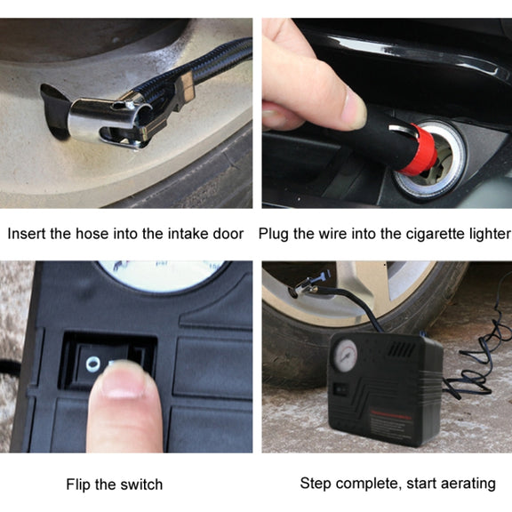 Car Tire Air Pump 12V Metal Electric Tire Pressure Gauge(Square)
