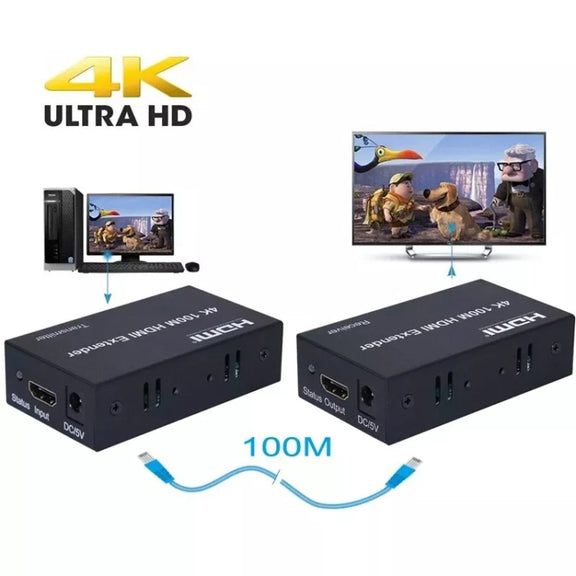 HDMI To RJ45 Single Ethernet Cable 100m Extender 4K HD Cable Signal Amplifier US Plug(Silver)
