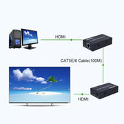 HDMI To RJ45 Single Ethernet Cable 100m Extender 4K HD Cable Signal Amplifier US Plug(Black)