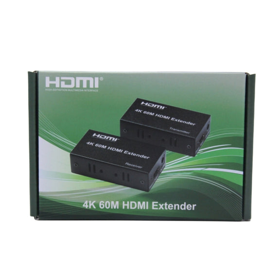 HDMI To RJ45 Single Ethernet Cable 60m Extender 4K HD Cable Signal Amplifier, Transmitter+Receiver EU Plug(Black)