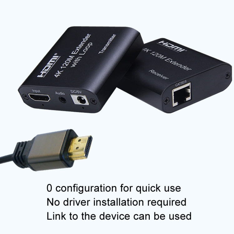 HDMI To RJ45 120m Single Network Cable 4K HD Network Extender, Receiver+Transmitter UK Plug(Black) - Amplifier by PMC Jewellery | Online Shopping South Africa | PMC Jewellery | Buy Now Pay Later Mobicred