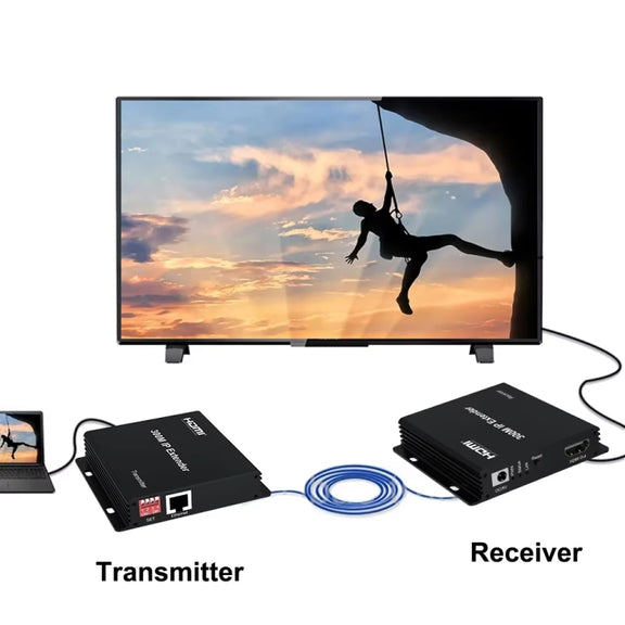 300m IP HDMI Extender HD Video Transmission, Transmitter + Receiver UK Plug(Black)