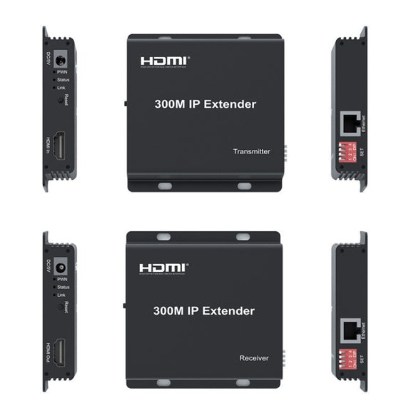 300m IP HDMI Extender HD Video Transmission, Transmitter + Receiver UK Plug(Black)