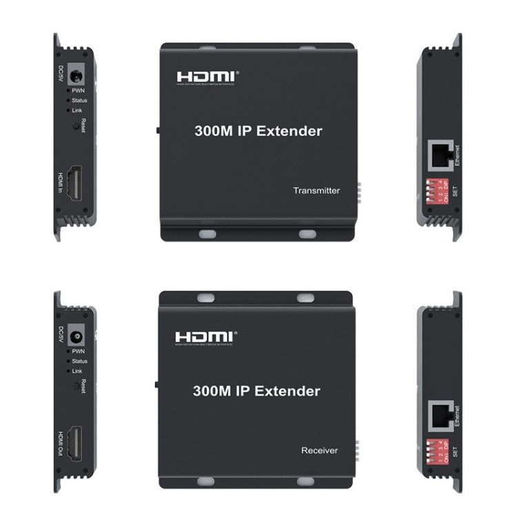 300m IP HDMI Extender HD Video Transmission, Transmitter + Receiver UK Plug(Black)