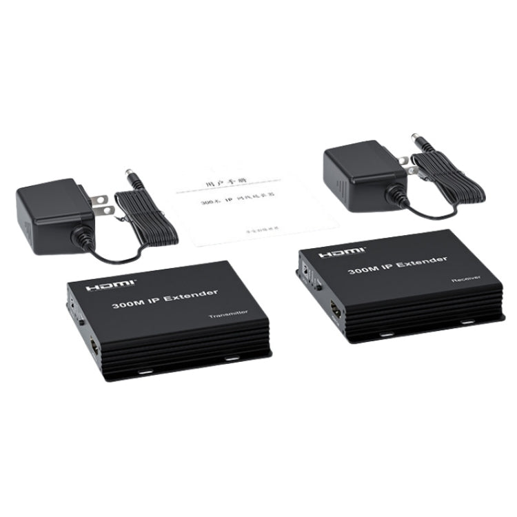 300m IP HDMI Extender HD Video Transmission, Transmitter + Receiver UK Plug(Black)