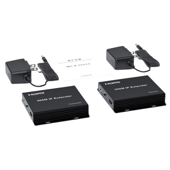 300m IP HDMI Extender HD Video Transmission, Transmitter + Receiver EU Plug(Black)